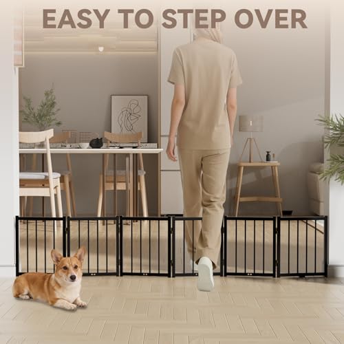16" Freestanding Short Dog Gate for Small Dogs (Black-16"h / Up to 72" W, 6 Panels)