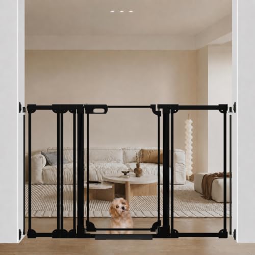 40" Extra Tall Clear Acrylic Dog Gate 57.87 (Black / 57.87-66.14"W x 40"H)