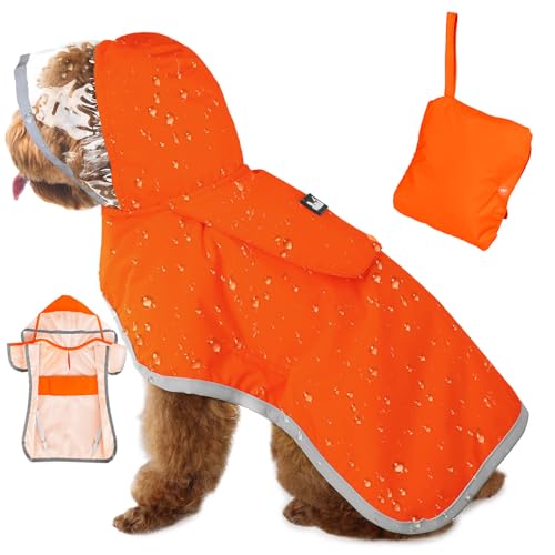 Dog Raincoat Waterproof Dog Rain Jacket with Clear Hooded (Orange / X-Small)