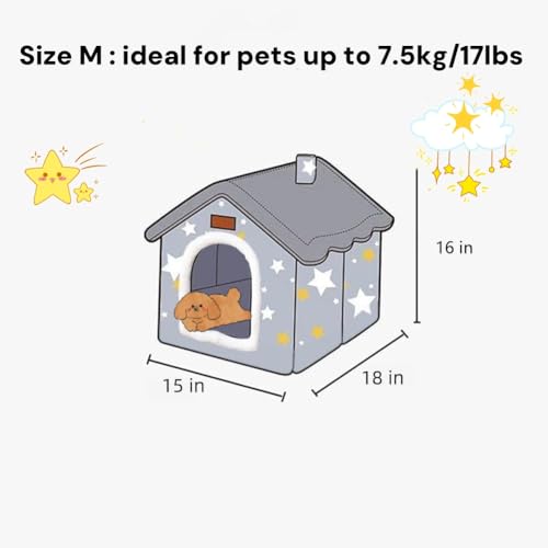 Dog House Indoor Portable Puppy Cave Cat Nest Kennel Pet Bed (Grey / M:Size fits 7.5kg/17lbs (Pets))
