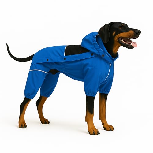 Waterproof Dog Raincoat with Removable Hood (Blue / 4XL (Back 23.5"))