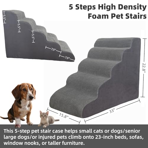 5 Step Pet Stairs Ramp for High Beds Sofas 23 (Grey / 5-step)