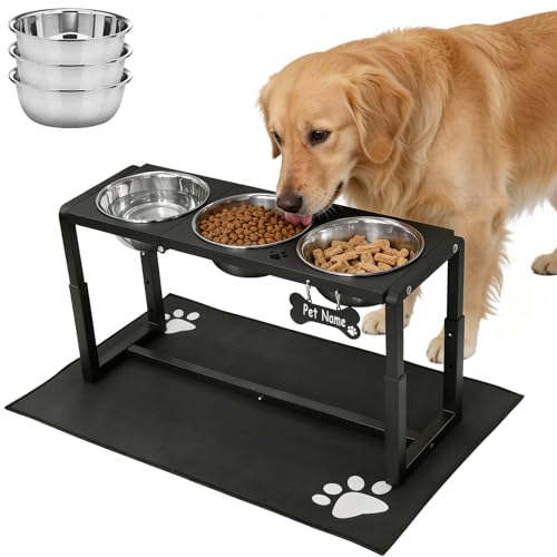 Metal Elevated Dog Bowls for Medium (Black-58oz x 3 / Height: 8.8-14")