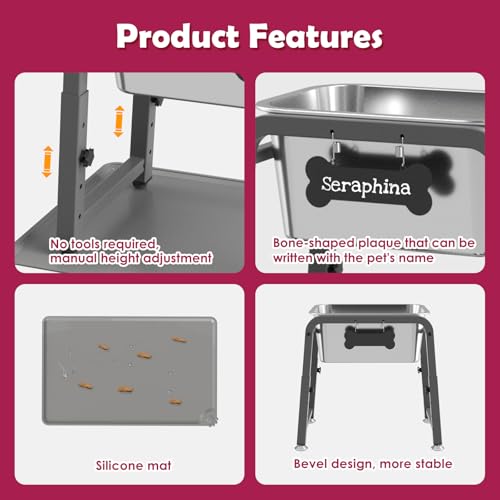 2.8 Gallon Elevated Large Dog Water Bowl with Mat (Grey-2.8 gal & mat / Height: 10.4-15.2")