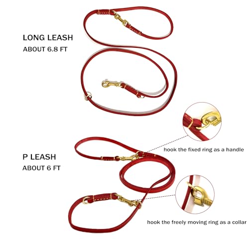 8ft Leather Dog Leash (Red / 8ft*1/2inch)