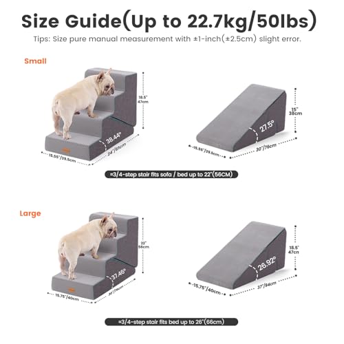 Dog Stairs for Small Dogs 22" H (Grey 2in1 / 15.75"x30"x22"Deformable)