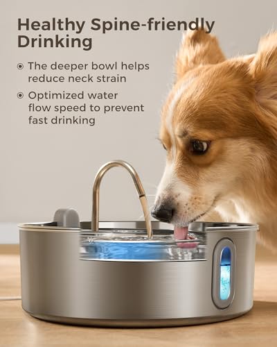 7L 236oz Stainless Steel Dog Water Fountain for Large Dogs & Cats (Silver)