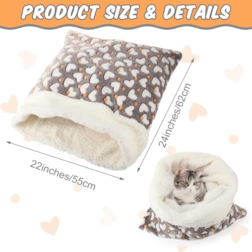 Self Heating Cat Sleeping Bag for Indoor Cats (Heart / Gray)