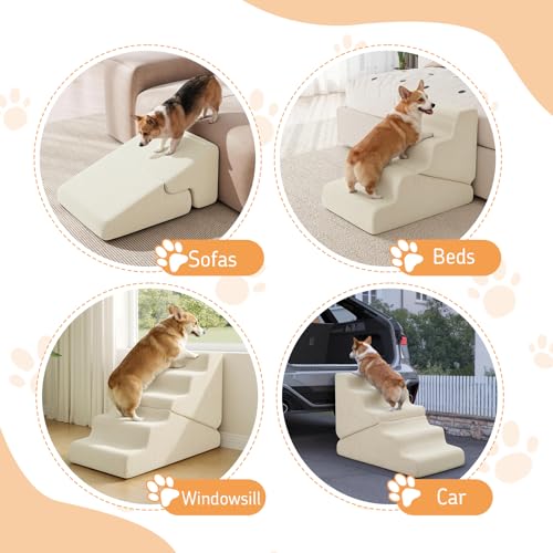 Dog Ramp for Bed (Beige / Extra Wide 3 Step)