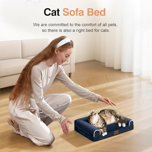 Orthopedic Dog Bed for Small Dogs (Navy Blue / 20.0"L x 14.0"W x 5.5"Th)