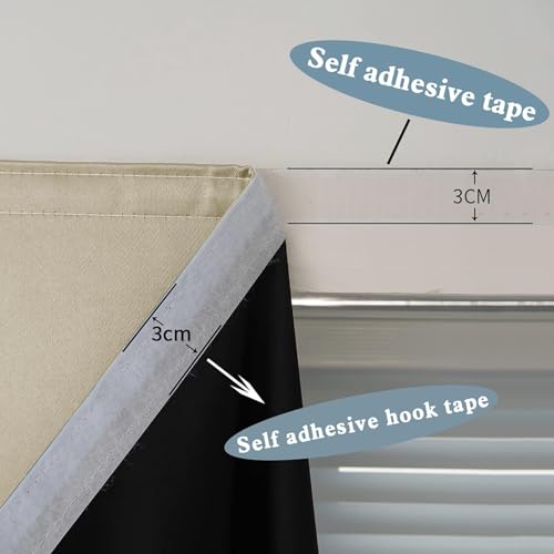 100% Blackout Shades Window Cover Self Adhesive Curtains Sticky Curtain Portable Easy Open Black Out Curtains for Bedroom Living Room No Drilling (Beige/ Thickened / 59"W x 72"L (Pack of 1))