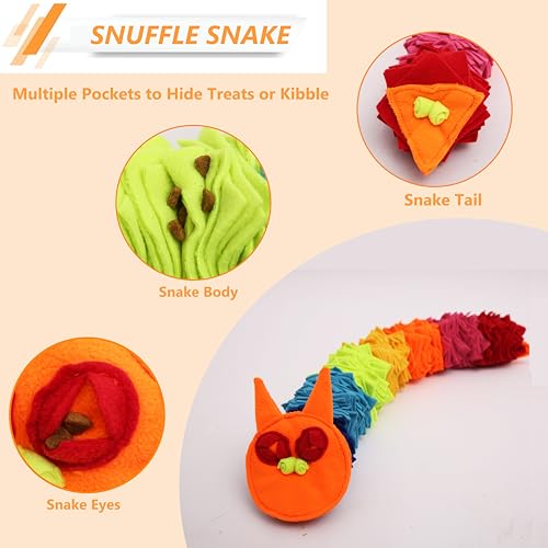 Snuffle Ball Rainbow Snuffle Snake Puzzle Toy for Dogs Puppy Treat Dispensing Toys Foraging Snuffle Mat Interactive Slow Feeder Dog Toys for Any Size (Rainbow Snack / Medium)