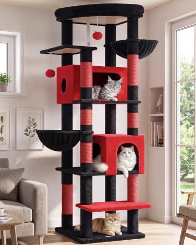 74in Gothic Heavy Duty Cat Tree Tower for Indoor Large Cats (Red Black / 74inch)