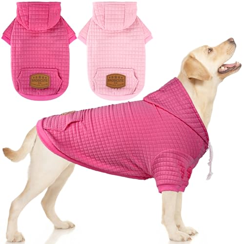 2 Pack Dog Hoodie Sweaters for Small Medium Dogs Warm Dog Clothes for Large Dogs Soft Waffle (Pink+Rose / XXL (Back: 26",Chest: 34.5", 77-99lbs))