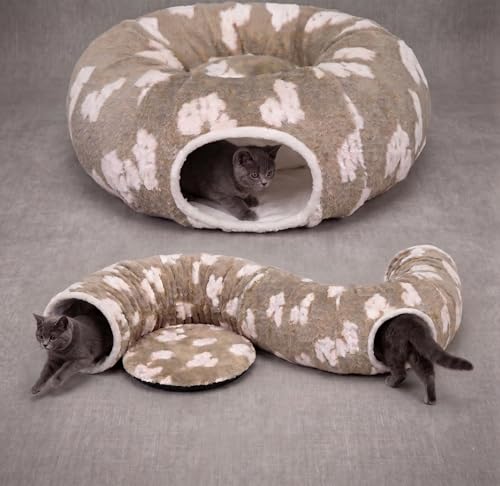 Cat Tunnel Bed with Soft Cushion for Indoor Cats and Kittens