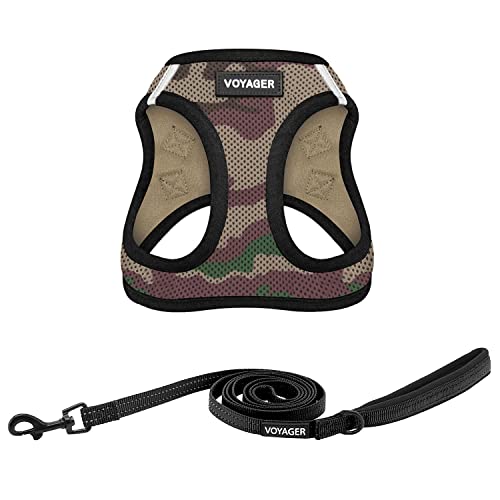 Voyager Step in Air All Weather Mesh Harness and Reflective Dog 5ft Leash Combo with Neoprene Handle (Army/Black Trim / XS (Chest: 13 - 14.5"))