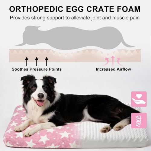 Orthopedic Dog Bed for Large Dogs (M(30"*20"*3.1") / Big&Little Stars Pink-1pc)