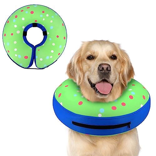 Inflatable Dog Cone Collar Alternative After Surgery (Donut Green / XL(Neck 14"-18"))