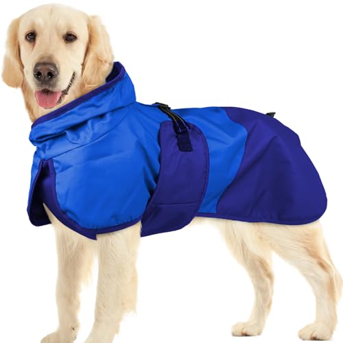 Dog Raincoat Waterproof Rain Jacket with Hood (XXXL(Back Length26.7") / Blue)