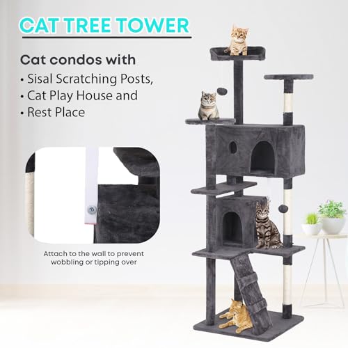 70" Cat Tree Tower (Light Gray)
