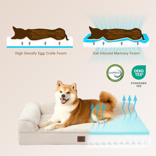 Memory Foam Dog Bed Large Size Dogs (Beige / 36.0"L x 27.0"W x 6"Th)