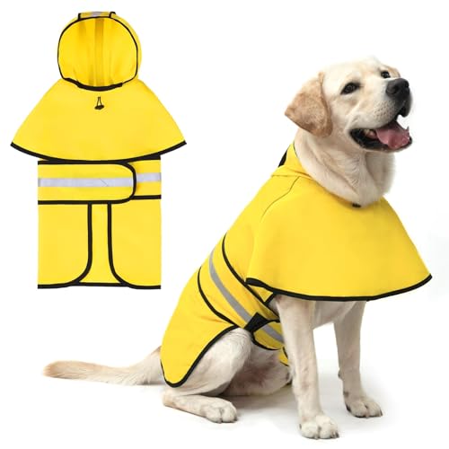 Dog Raincoat Hooded Slicker Poncho with Leash Hole (XX-Large / Yellow)