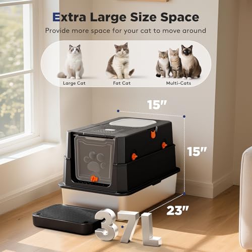 Stainless Steel Litter Box with Lid (X-large / Black)
