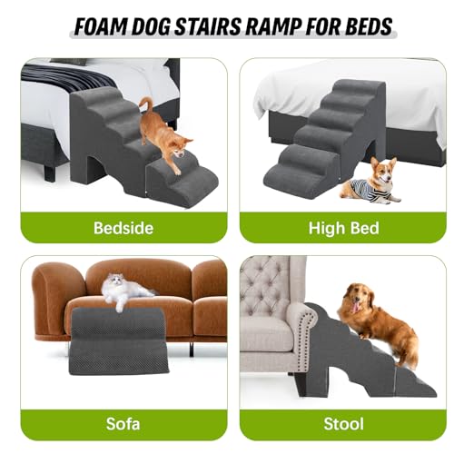 Dog Stairs for Small Dogs for Beds Up to 25" (Grey 22.8" H)