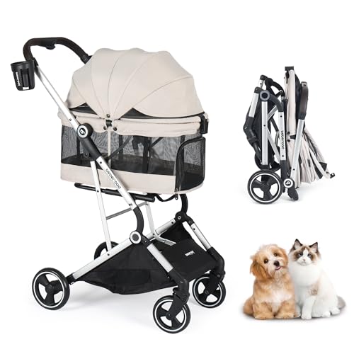 Beberoad Dog Stroller T4 PRO for Small Medium Dogs 4 Wheels (Beige & Net Wall)
