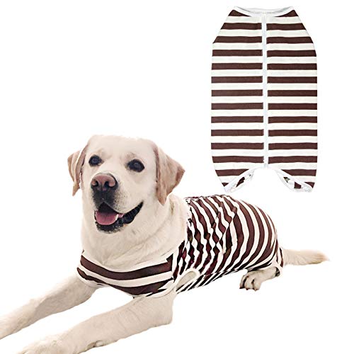Dog’s Recovery Suit Post Surgery Shirt for Female Male Dog (2xl / brown white stripe)