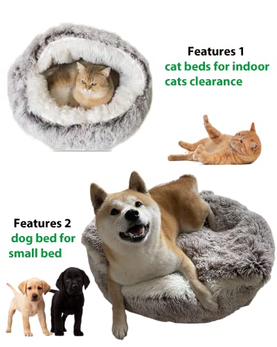 Plush Fluffy Hooded Cat Bed Cave (26.0"L x 26.0"W x 6.5"Th / grey)