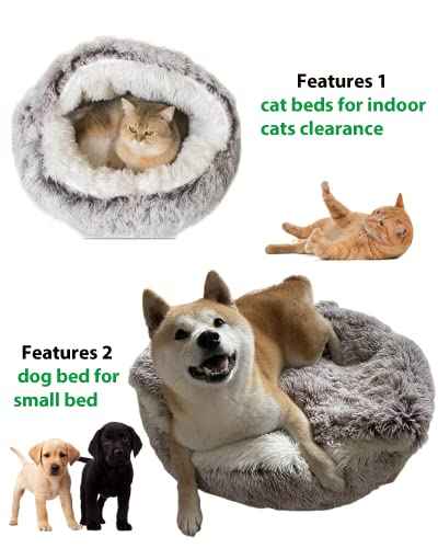 Round Plush Fluffy Hooded Cat Bed Cave (26.0"L x 26.0"W x 6.5"Th / khaki)
