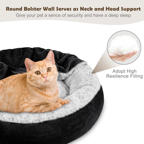 Small Dog Bed Cat Bed with Hooded Blanket (S(23" x 23" x 7") / Black)