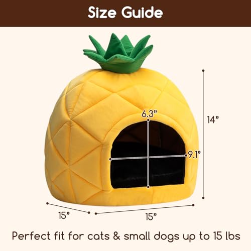 Cat Bed Cave for Indoor Cats for Pets up to 15 lbs (Pineapple Cave)