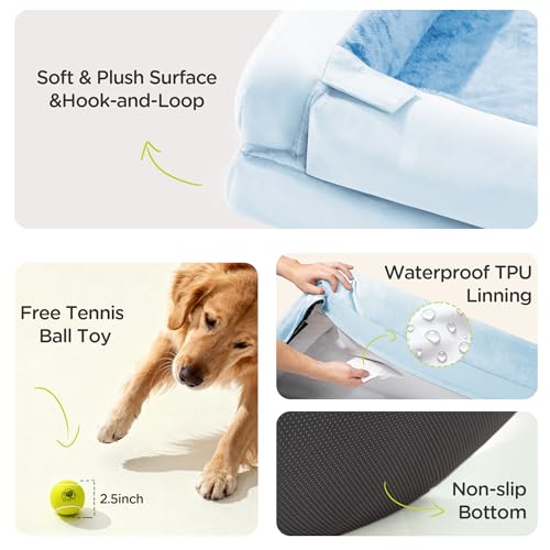 Waterproof Orthopedic Dog Bed for Extra Large Sized Dogs (X-Large(42"L x 30"W x 9"Th) / Light Blue)