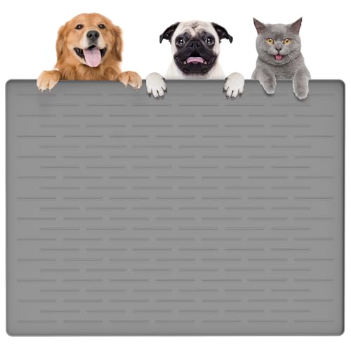 Largest Dog Food Mat (Light Gray / 39.5"L x 29.5"W)