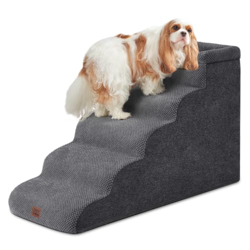 5 Step Curved Dog Stairs for High Beds 20.7" H (Grey / 35.4"l X 15.7"w X 22.7"h)