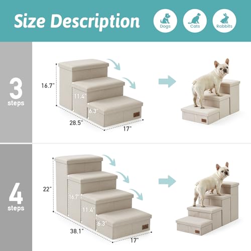 Dog Stairs with Storage (Beige / 38.1"L x 17"W x 22"H)
