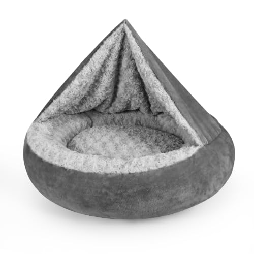 Small Dog Bed Cat Bed with Hooded Blanket (M(26" x 26" x 8") / Dark Grey)