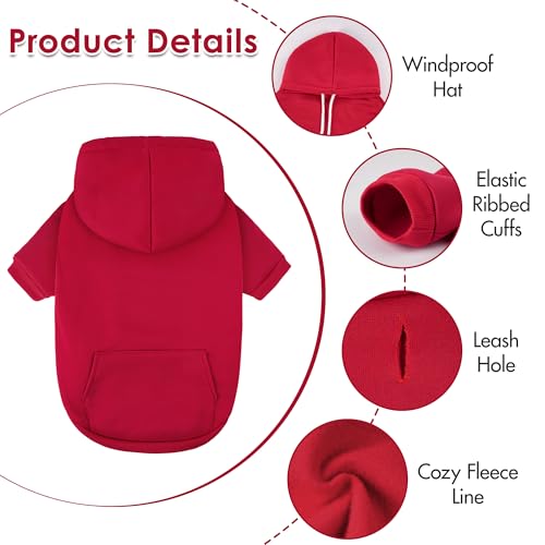 Dog Basic Hoodie Soft Dog Clothes Cold Weather Sweaters for Medium Large Dogs Cozy Fabric Warm Sweatshirt with Leash Hole for Boys (Red / XS (Back: 10.24",Chest: 14.96", 2-5 lbs))