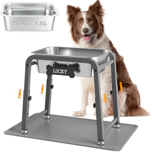 2 Gallon Elevated Large Dog Water Bowl with Mat (Grey-2 gal & mat / Height: 10.4-15.2")