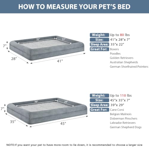 XL Extra Large Orthopedic for Senior Dog Bed Comfy Sleeping (Grey / X-L (41x28x7in))