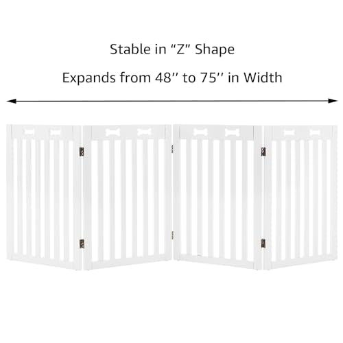 29.5'H Free Standing Tall Wooden White Dog Cat Gate (Black / 80"W×29.5"H)
