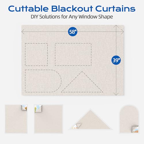 Linen Blackout Curtains for Bedroom (Cream / 58"W x 39"H)