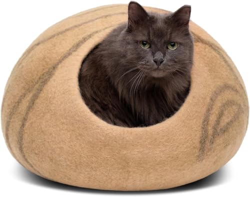 Cat Cave Merino Wool Bed for Indoor Cats (Beige / Large)