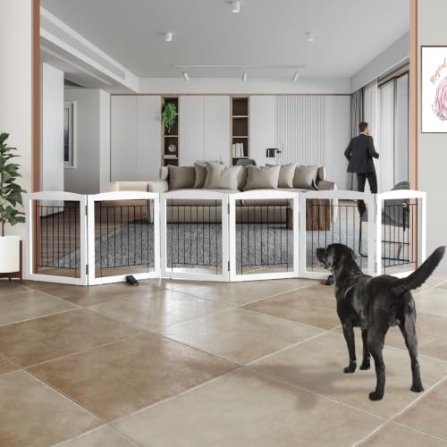 Freestanding Dog Fence Indoor (White / 【6 Panels】120''w x 24''h)