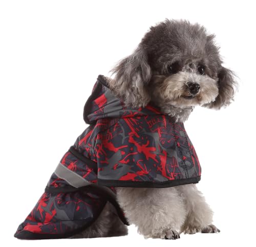 Dog Raincoat Hooded Reflective Waterproof Slicker Poncho (Camouflage Red / XS(1-2 pound))