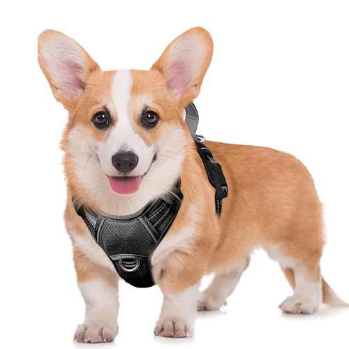 Dog Harness for Medium Sized Dog No Pull Dog Vest ID Tag Pocket (Black / Medium)