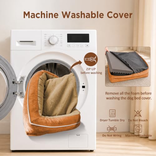 Waterproof Orthopedic Dog Bed for Extra Large Dogs (42.0"L x 30.0"W x 8.5"Th / Orange)