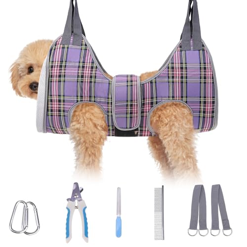 Dog Grooming Hammock for Small Dogs (XS (Leg Spacing: 6-9.5" / Max W: 15lbs) / Purple)